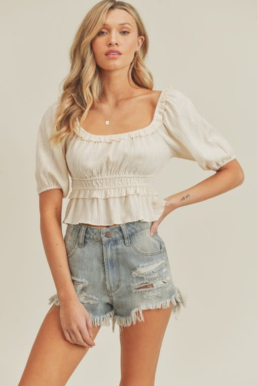 Cream Puff Sleeve Cropped Poet Blouse Top
