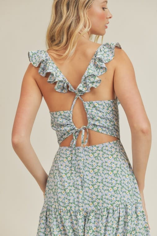 Sleeveless Ruffle Sunflower Detail Maxi Dress