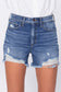High Rise 90's Jean Shorts with Distressing and Frayed Hem Shorts