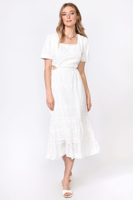 Adelyn Rae White Katina Embroidered Cut Out Midi Dress Dress