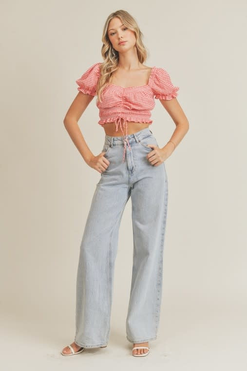 Red Gingham Print Cropped Blouse blouse