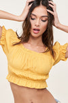 Cropped Short Sleeve Poet Top in Yellow - [product_category], Minx Boutique-Southbury