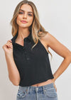 Black Sleeveless Polo Crop Top - [product_category], Minx Boutique-Southbury