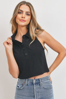  Black Sleeveless Polo Crop Top - [product_category], Minx Boutique-Southbury