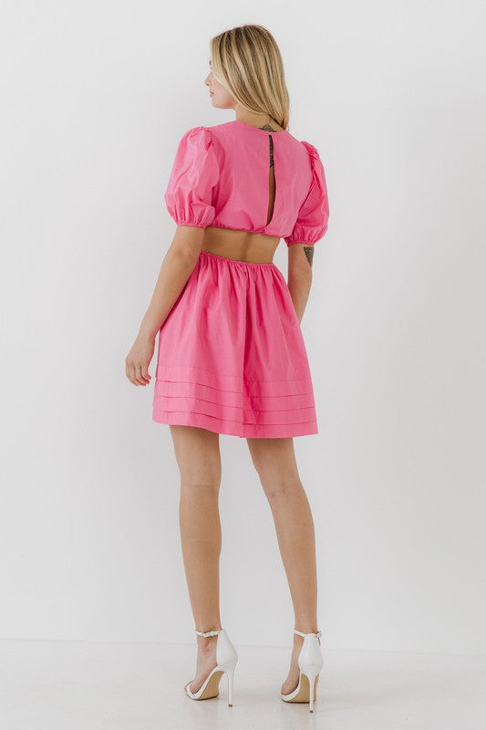 Fuchsia Pleats with Cut-out Detail Mini Dress Medium Dress