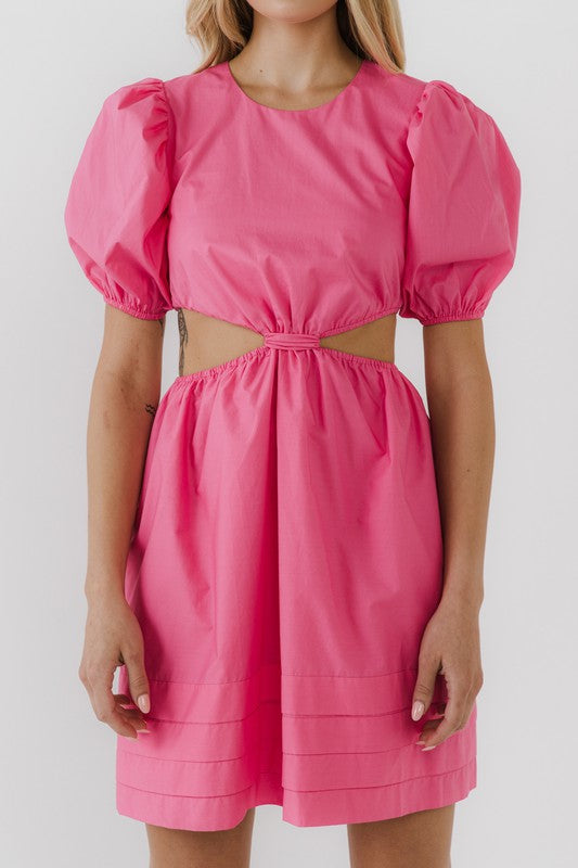 Fuchsia Pleats with Cut-out Detail Mini Dress Small Dress