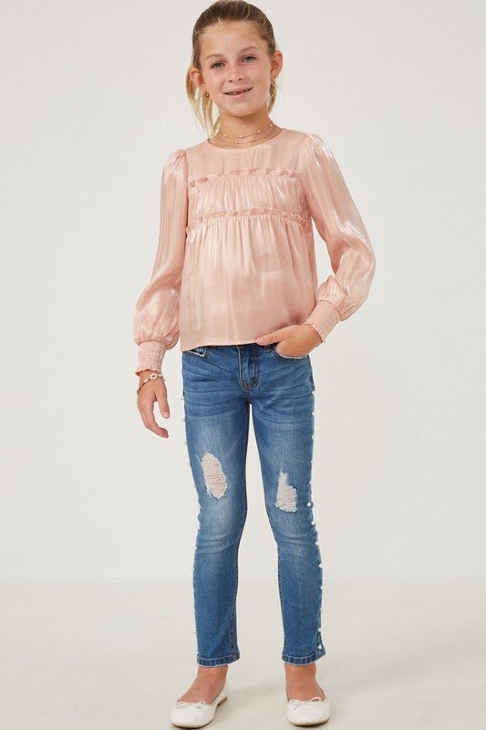 Girls Pink Ruffled Smocked Top - [product_category], Minx Boutique-Southbury