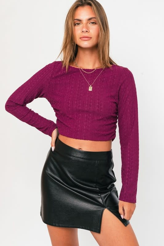 Magenta Long Sleeve Ruched Crop Top Large Top