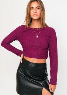  Magenta Long Sleeve Ruched Crop Top - [product_category], Minx Boutique-Southbury