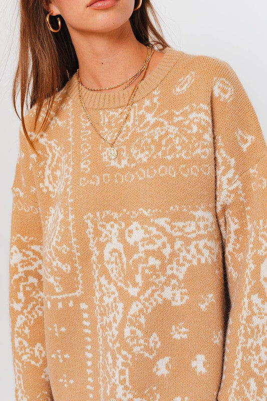 Women's Oversized Ethnic Graphic Cover Pullover Sweater Top