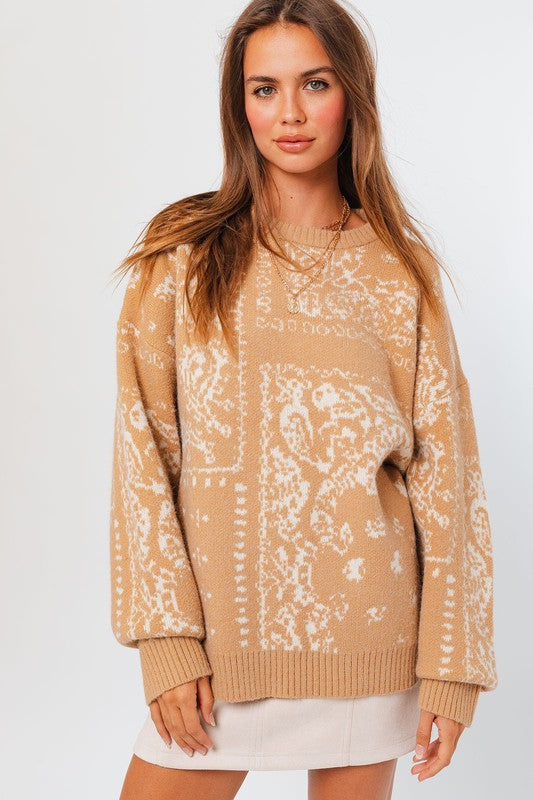 Women's Oversized Ethnic Graphic Cover Pullover Sweater XSmall Top
