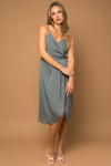 Side Wrap Satin Jacquard Dress in Silver/Grey - [product_category], Minx Boutique-Southbury