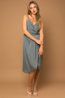  Side Wrap Satin Jacquard Dress in Silver/Grey - [product_category], Minx Boutique-Southbury