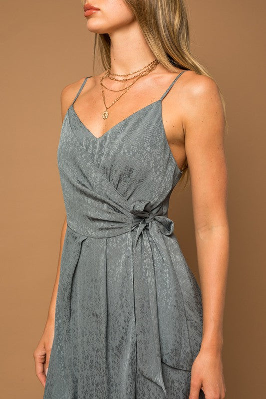 Side Wrap Satin Jacquard Dress in Silver/Grey - [product_category], Minx Boutique-Southbury