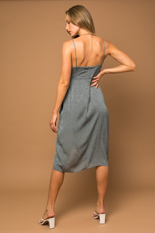 Side Wrap Satin Jacquard Dress in Silver/Grey dress
