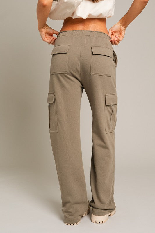 Cozy Cargo Wide Leg Sweatpants - Dusty Olive Sweat Pant