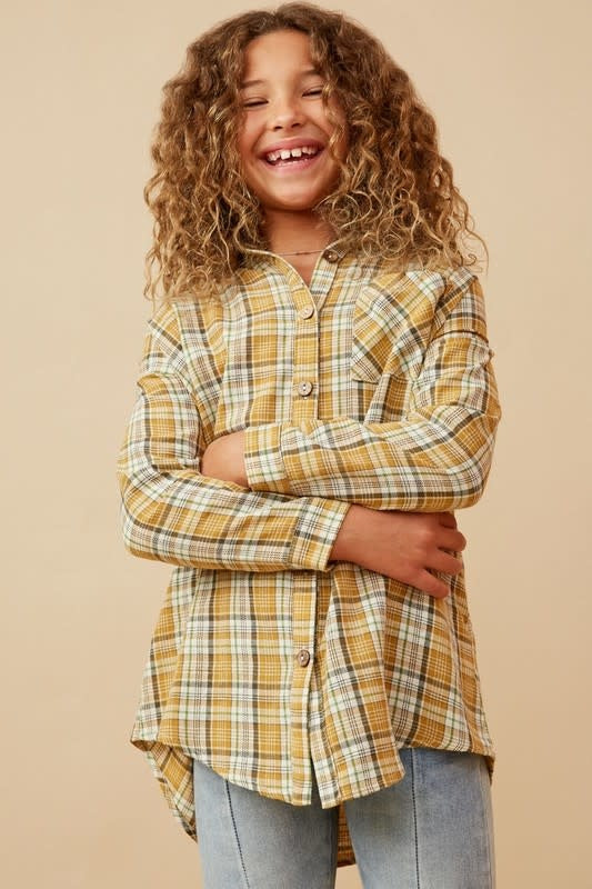 Hayden Girls Pocketed Mustard Plaid Button Up Shirt - [product_category], Minx Boutique-Southbury
