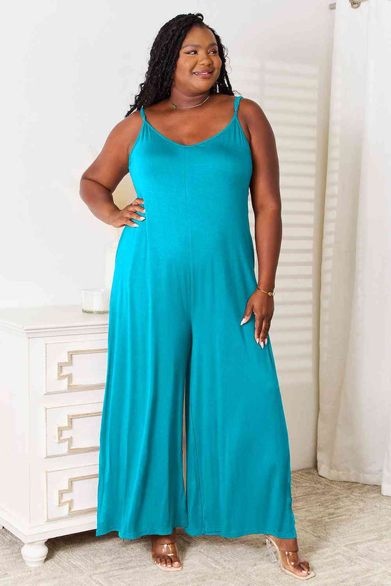 Double Take Full Size Soft Rayon Spaghetti Strap Tied Wide Leg Jumpsuit - [product_category], Minx Boutique-Southbury
