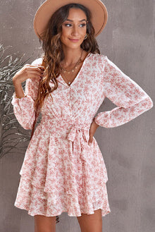  Floral Surplice Balloon Sleeve Layered Dress - [product_category], Minx Boutique-Southbury