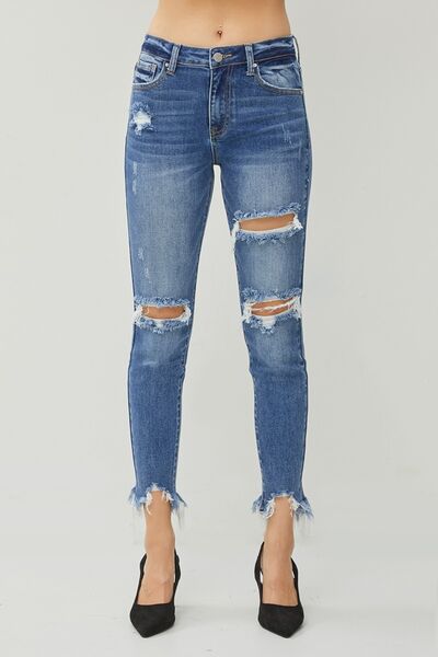 RISEN Distressed Frayed Hem Slim Jeans - [product_category], Minx Boutique-Southbury