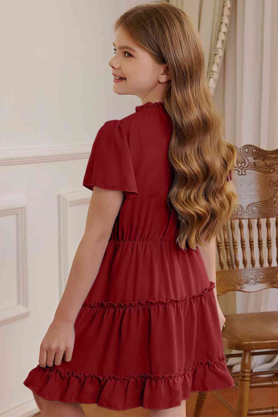 Girls Frilled Notched Neck Puff Sleeve Dress - [product_category], Minx Boutique-Southbury