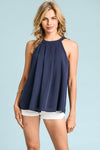 Navy Halter Neck top with Pleat Detail - [product_category], Minx Boutique-Southbury