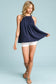 Navy Halter Neck top with Pleat Detail Large Clothing