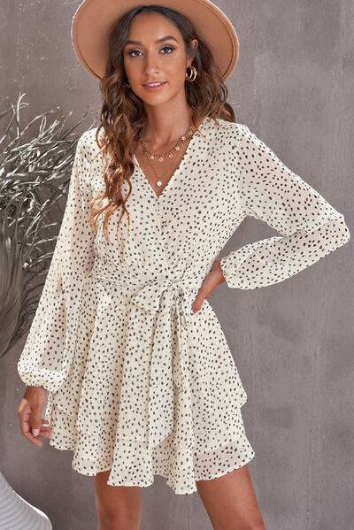 Tied Polka Dot Balloon Sleeve Layered Dress - [product_category], Minx Boutique-Southbury