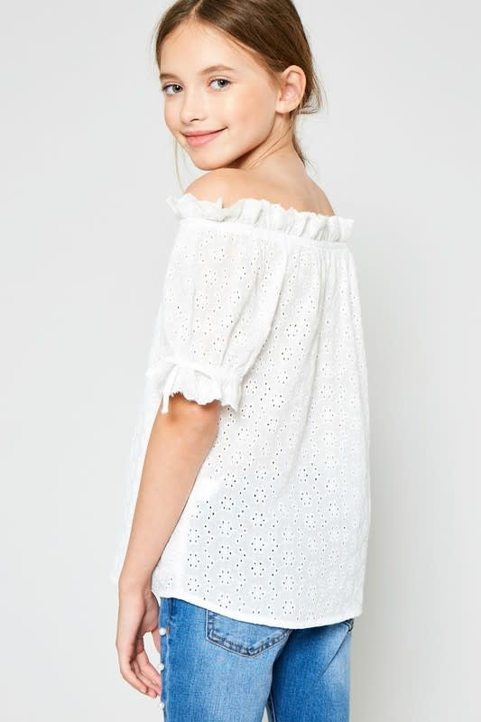 Hayden Girls Eyelet Off-Shoulder Ruffle Trim Top - [product_category], Minx Boutique-Southbury