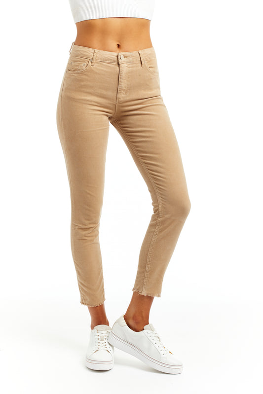 Tractr Mona High Rise Corduroy Skinny in Camel Pants