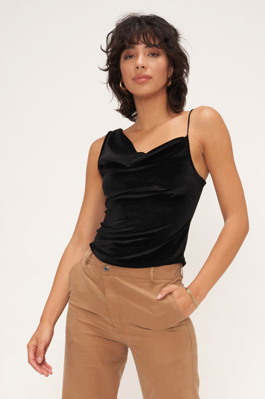 Uptown Asymetrical Velvet Tank in Black Shirt