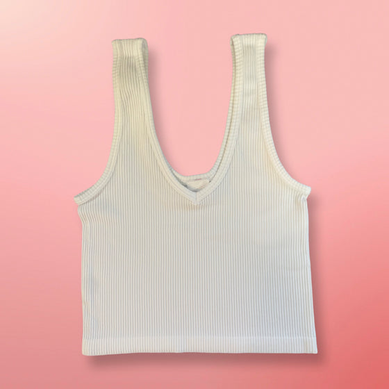 Tween Girls White Cropped Ribbed Brami Tank - [product_category], Minx Boutique-Southbury