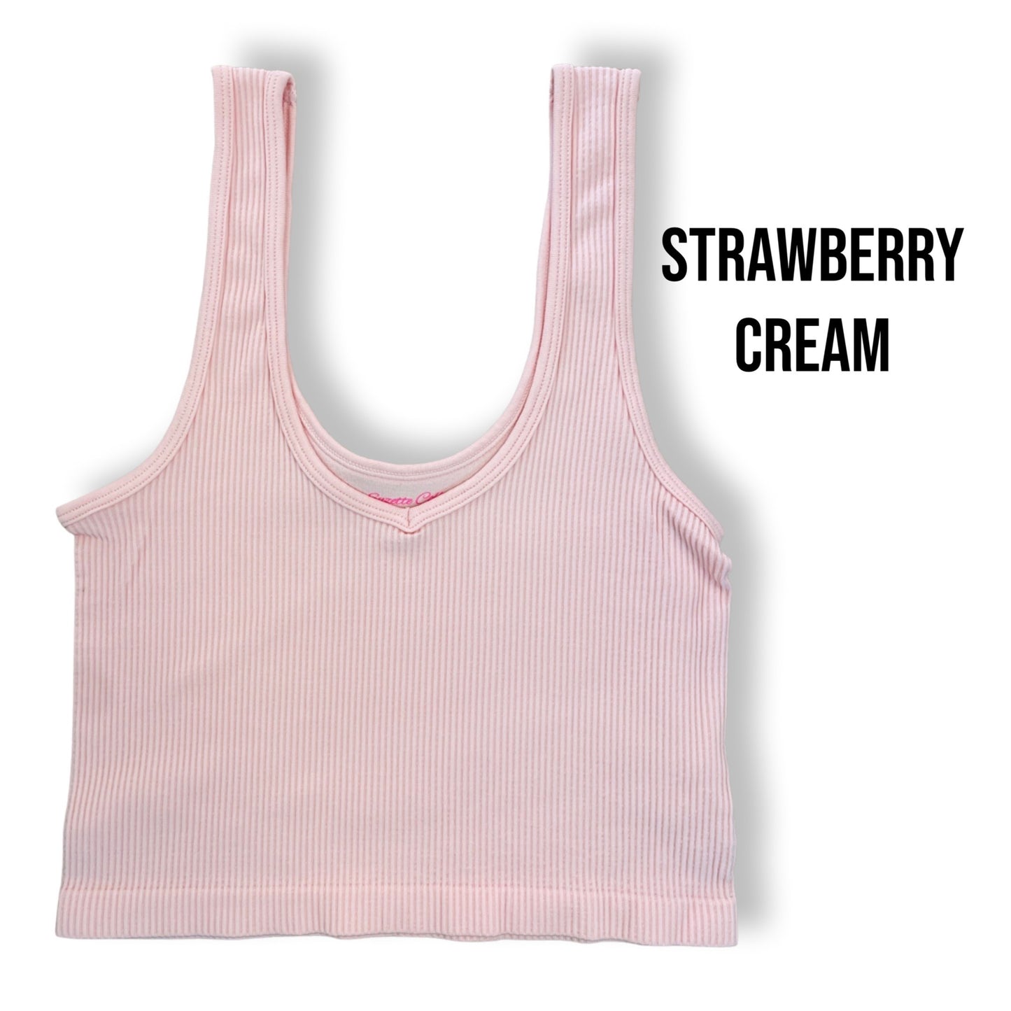 V-neck Ribbed Cropped Tank Brami Strawberry Cream Clothing
