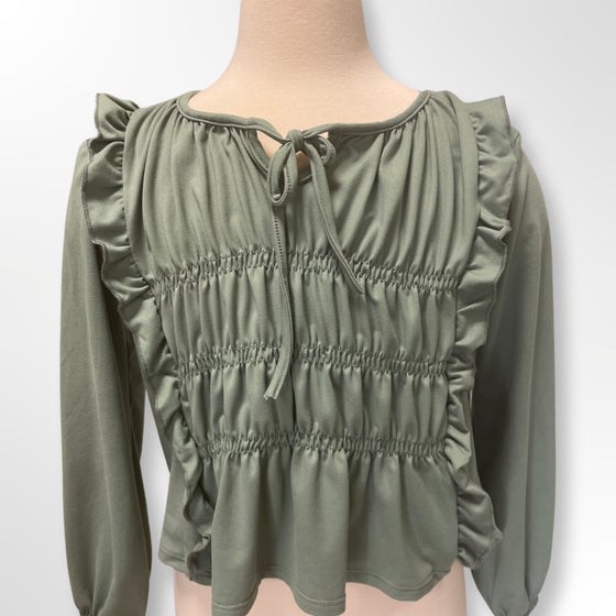 Girls Olive Long Sleeve Smocked Top - [product_category], Minx Boutique-Southbury