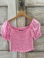KatieJ NYC Juniors Pink Rushed Crop Top Top