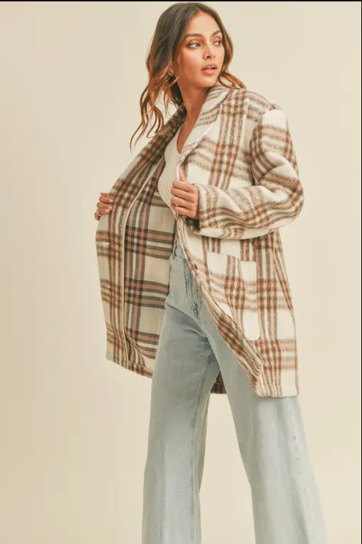 Toffee Pink Plaid Button Down Coat Small Coat