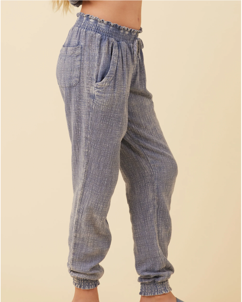 Vintage Havana Girl Washed Texture Smocked Waist Jogger Jogger