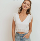 Women's White Ruffle Eyelet Crop Top Top