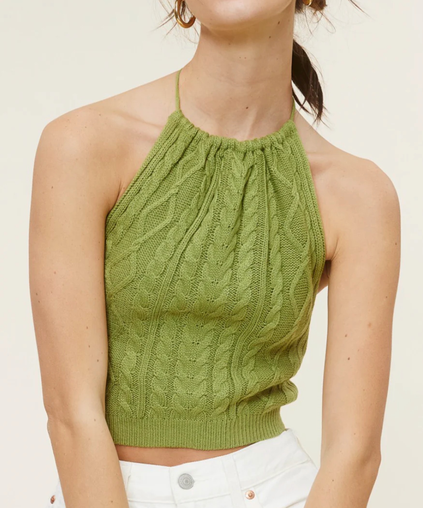 Cable Knit Sleeveless Cropped Halter Top Clothing