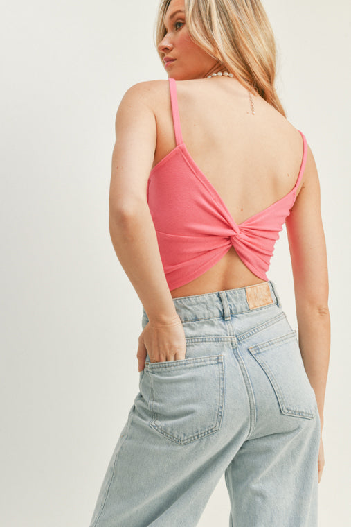 Hot Pink Twist Back Cropped Tank Top Top