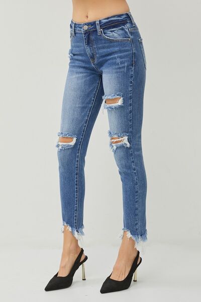 RISEN Distressed Frayed Hem Slim Jeans - [product_category], Minx Boutique-Southbury