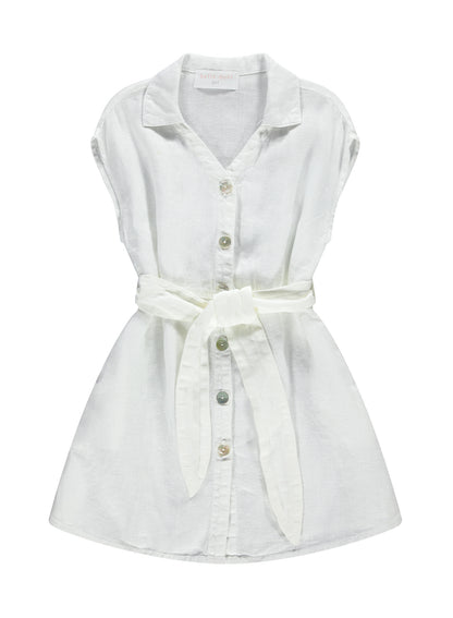 Bella Dahl Girl Linen Cap Sleeve Belted Dress -Pale Iris