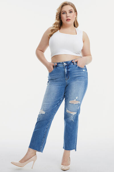 BAYEAS Full Size Mid Waist Distressed Ripped Straight Jeans - [product_category], Minx Boutique-Southbury