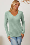 Basic Bae Full Size Ribbed V-Neck Long Sleeve T-Shirt - [product_category], Minx Boutique-Southbury