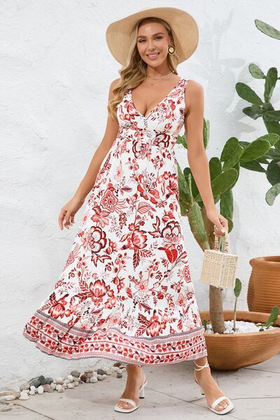 Printed V-Neck Wide Strap Dress - [product_category], Minx Boutique-Southbury