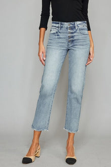  Kancan High Waist Button Fly Raw Hem Cropped Straight Jeans - [product_category], Minx Boutique-Southbury