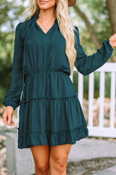 Frill Tie Neck Balloon Sleeve Dress - [product_category], Minx Boutique-Southbury