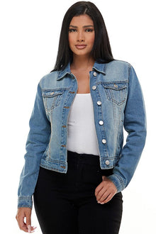  Womens Fitted Jean Jacket - Medium Wash - [product_category], Minx Boutique-Southbury