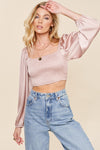 Pink Satin Reversible Long Sleeve Crop Top - [product_category], Minx Boutique-Southbury