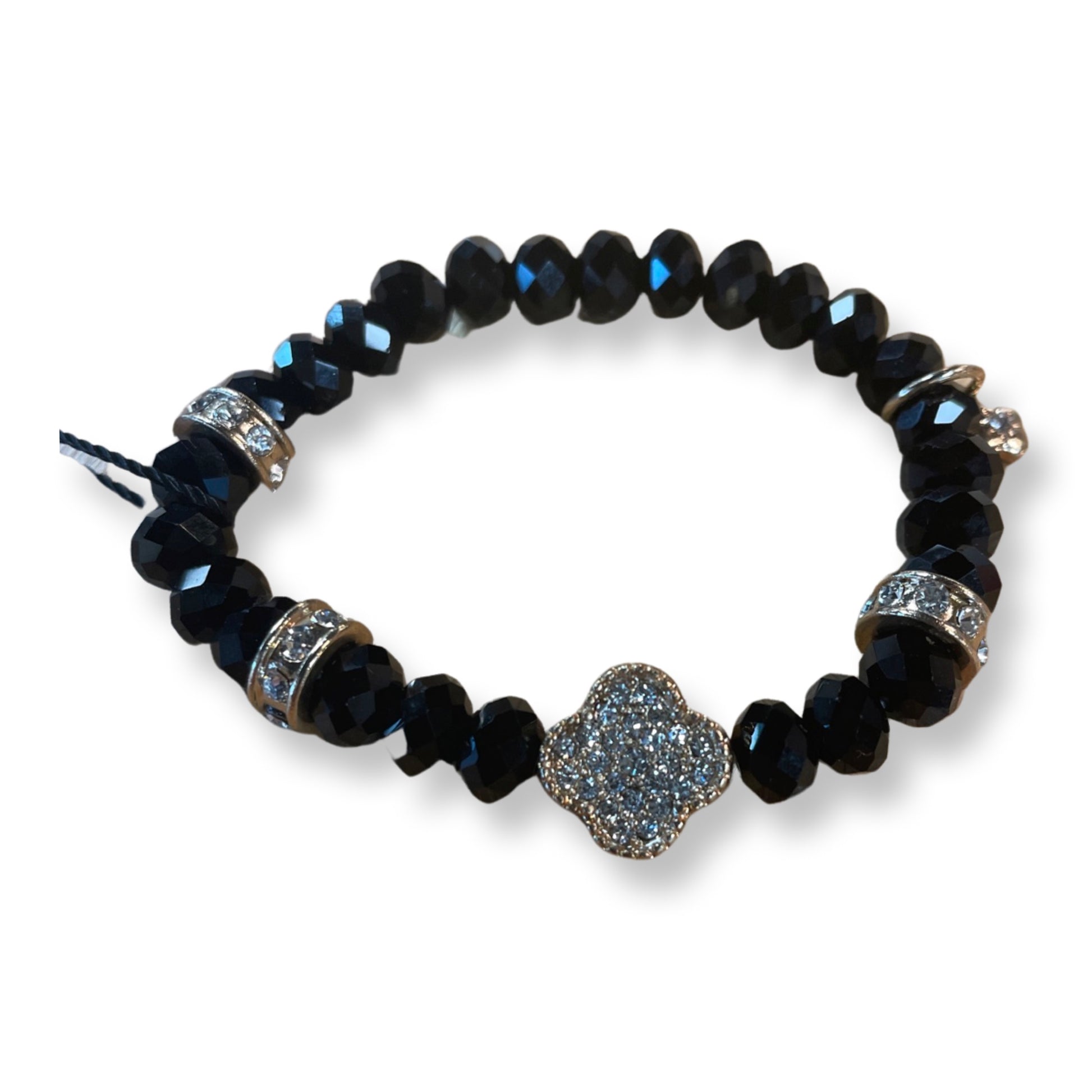 Black beaded bracelet with gold and diamond accents